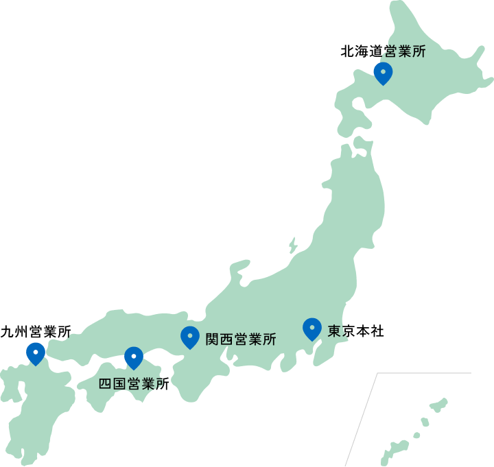 営業拠点が記された日本地図